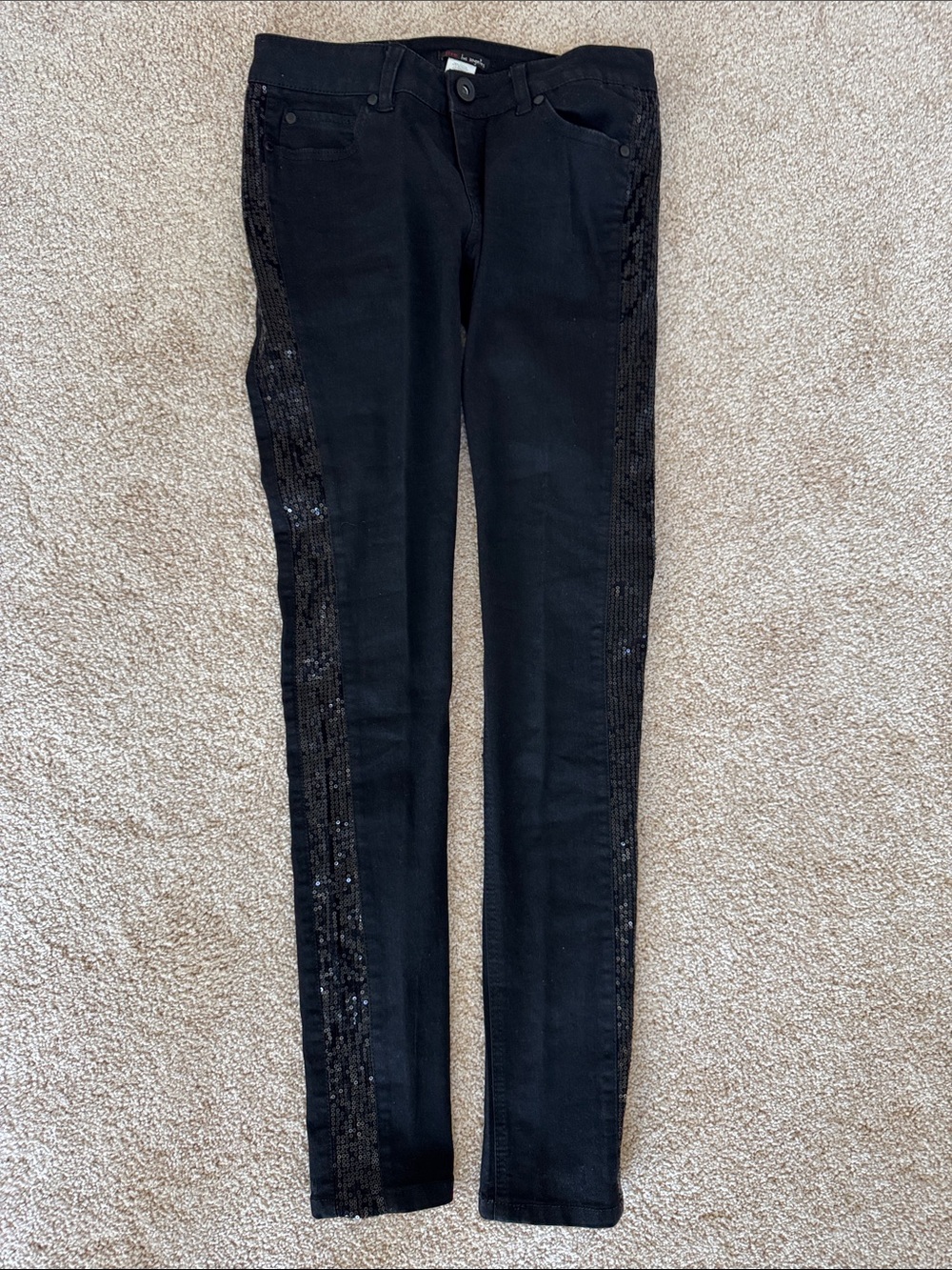 Fire Los Angeles Black Skinny Jeans with Sequin Side Stripes